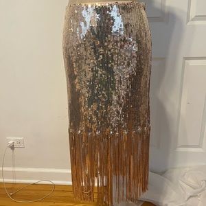 Medium, rose gold sequin skirt with fringe
